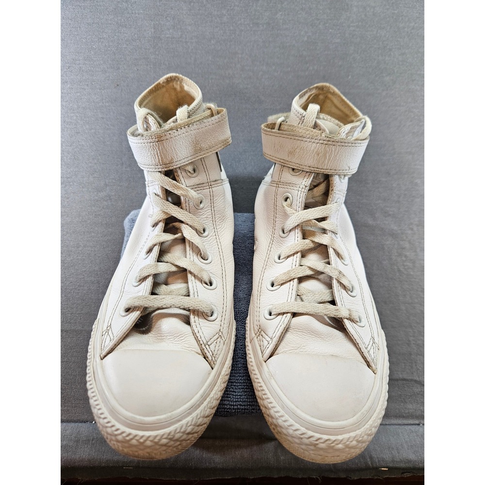 Converse Chuck Taylor All Star High Top Leather Cream Strap Sneakers Mens 6